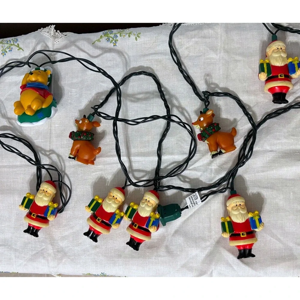 Disney Snow White Winnie the Pooh Santa Reindeer Christmas String‎ Light Lot 3pc